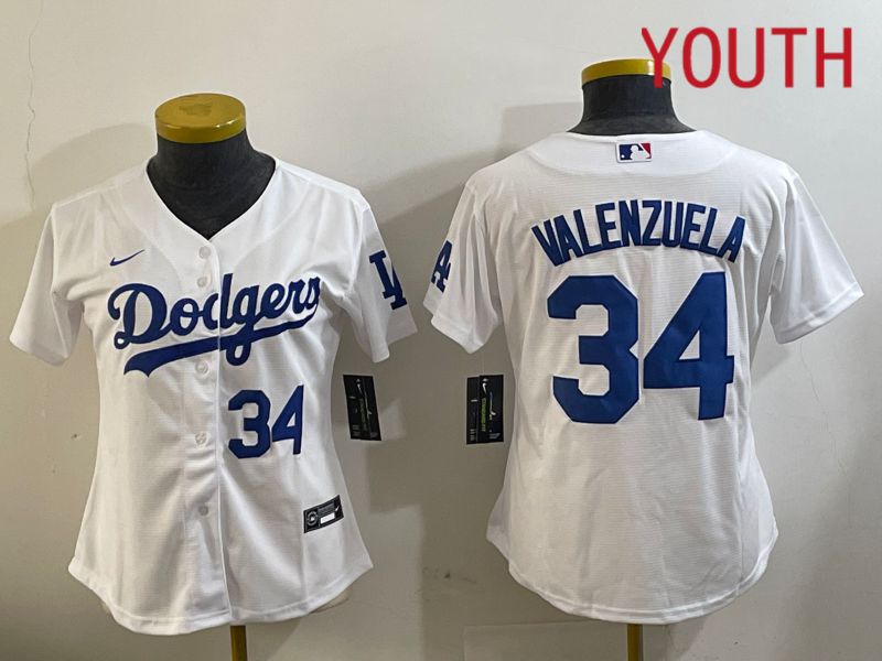 Youth Los Angeles Dodgers #34 Valenzuela White Game 2024 Nike MLB Jersey style 11204